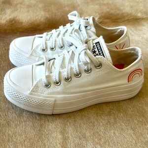 Converse All Star platform so 5.5 white with rainbow and sun embroidery